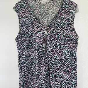 Chaus Sleeveless Blouse in Colorful, Abstract Dot Print, Zipper Front,  Size M‎